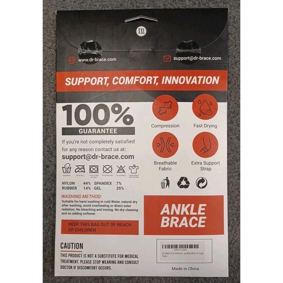 DR. BRACE Padded Ankle Brace w/ Strap "Sport Performance" Black & White XXL - Picture 2 of 3